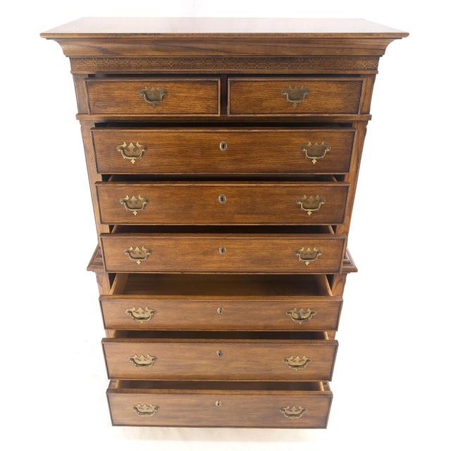 Bracket Feet Chippendale Style Solid Chestnut Brass Pulls Chest on Chest Dresser For Sale - Image 6 of 10
