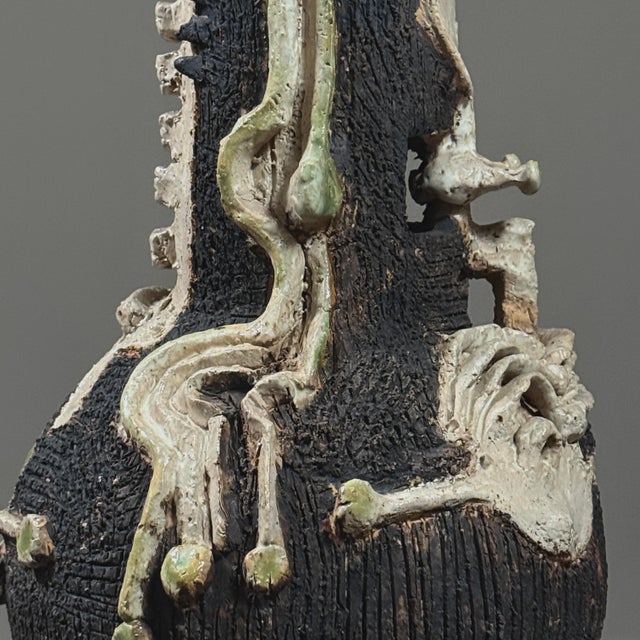 Vintage Brutalist Raku Fired Sculptural Vase For Sale - Image 9 of 12