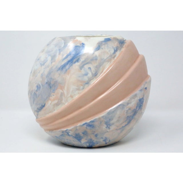 Mid-Century Modern 1960's Mid-Century Pink Blue and White Art Deco Ceramic Vase For Sale - Image 3 of 9