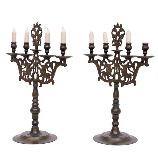 Large Antique Bronze Shabbat Candelabras, Germany, 1900s, Set of 2 For Sale - Image 4 of 11