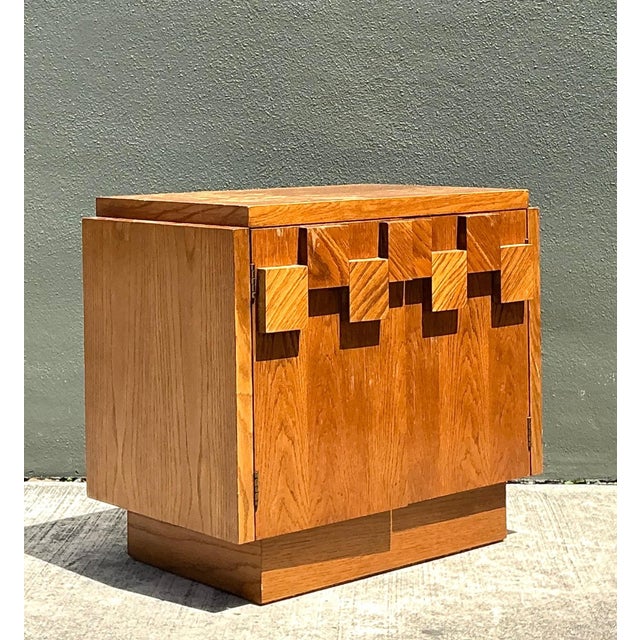 Vintage Brutalist Geometric Wood Cabinet For Sale - Image 10 of 14