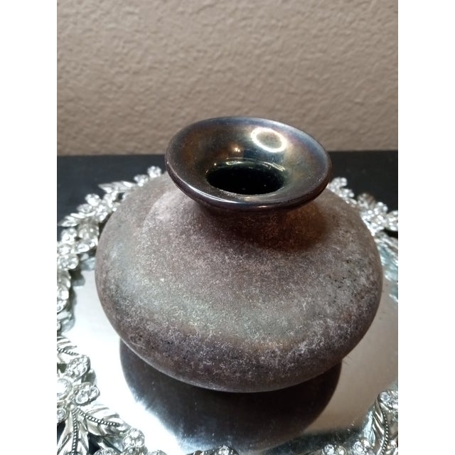 1960s Gorgeous Signed J Diller Iridescent Glazed Raku Squat Vase For Sale - Image 4 of 6