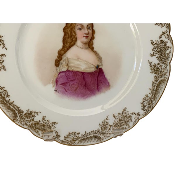 19thC Sèvres Marked Portrait Plate Madame De Montespan Signed Debrie Made in France c.1890-1910 (Copy) For Sale In Palm Springs - Image 6 of 10