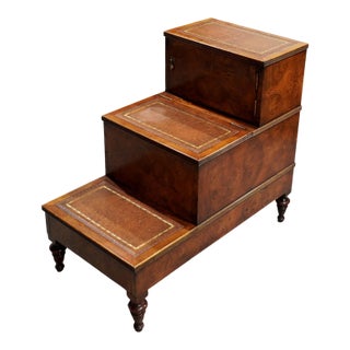 Regency Style Burl Walnut Library or Bedside Steps For Sale