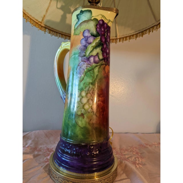 Green Early 20th Century Limoges Lamp Trimmed in Brass For Sale - Image 8 of 11