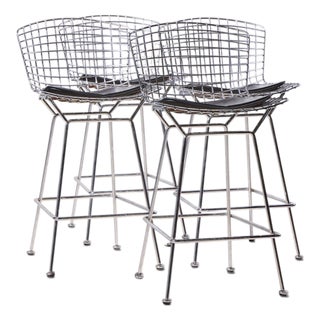Harry Bertoia for Knoll Mid Century Chrome Bar Stools - Set of 4 For Sale