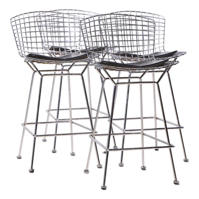 Harry Bertoia for Knoll Mid Century Chrome Bar Stools - Set of 4 For Sale