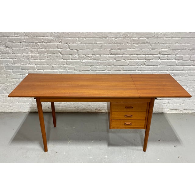 Brown Expandable Mid-Century Danish Teak Double-Sided Desk, C. 1960s For Sale - Image 8 of 17