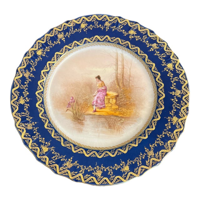 Haviland Limoges Cabinet Portrait Plate Features Cobalt & Gold # 2 of 2 For Sale