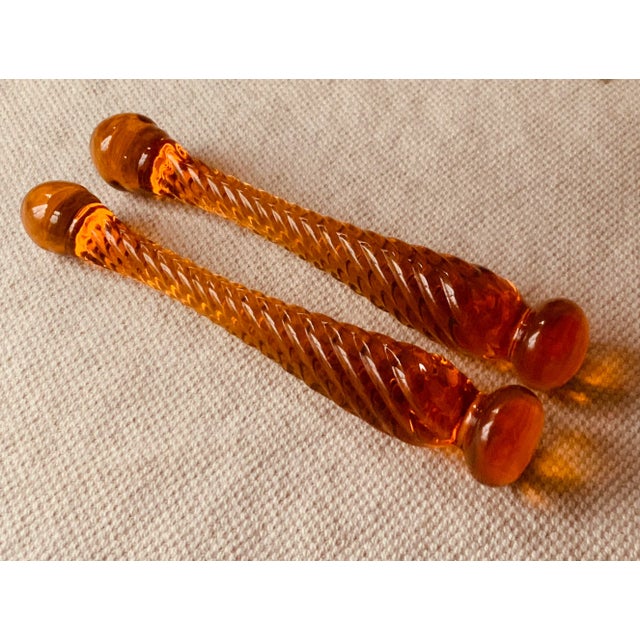 1930s Cambridge Glass Amber Cocktail Muddlers Pair - Art Deco Barware For Sale - Image 4 of 9