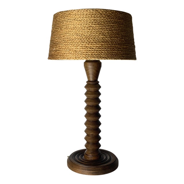 Modern French Turned Wood Table Lamp by Charles Dudouyt, 1930s For Sale