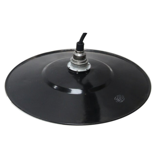 Industrial Vintage French Industrial Black Enamel Pendant Lamp, 1950s For Sale - Image 3 of 5