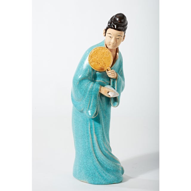 Excellent example of Chinese figurine ceramic work. Nice glazing and painting and extraordinary detail. Beautifully subtle...