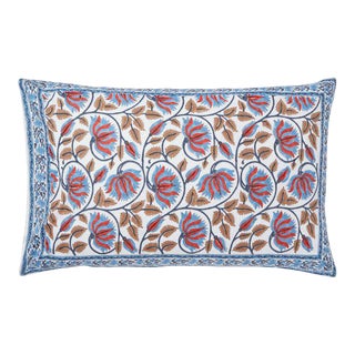 Suman-Nargis Coral, Blue & Camel Reversible Pillow Case For Sale