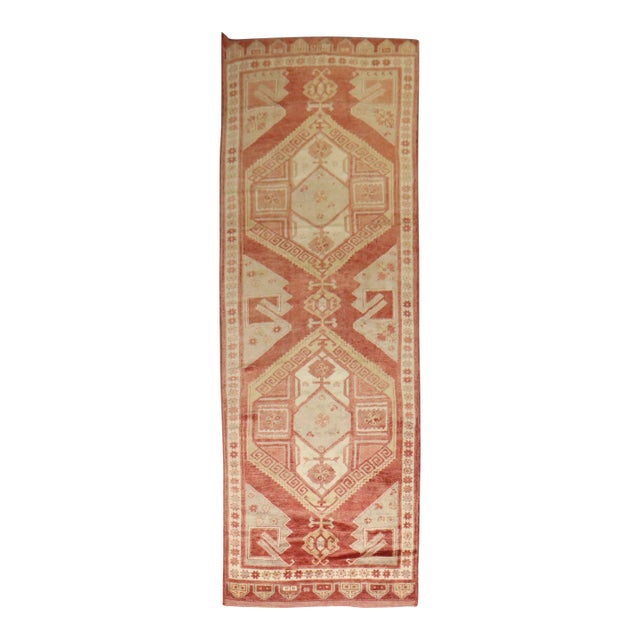 Vintage Geometric Turkish Konya Rug - 3'11" x 11'4" For Sale