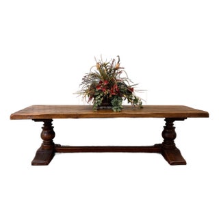 Antique French Country Farm Dining Table Farmhouse Large Trestle Base Oak 19th C For Sale