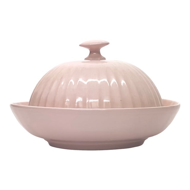 Vintage Fluted Soft Pink 2-Piece Porcelain Butter Dish, Made in Czechoslovakia For Sale