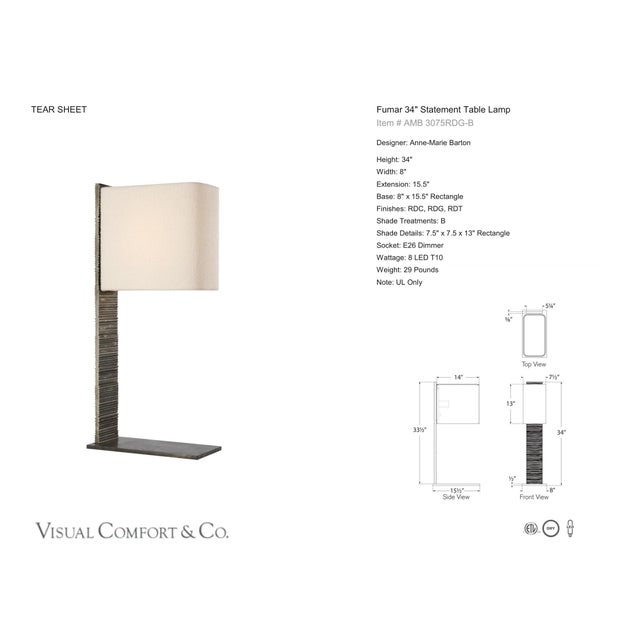 Anne-Marie Barton by Visual Comfort Signature Fumar 34" Statement Table Lamp in Ridged Graphite with Bouclé Shade...