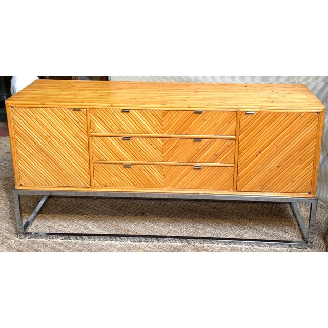 1970s Milo Baughman Split Bamboo, Pencil Reed and Chrome Credenza / Sideboard For Sale - Image 4 of 10