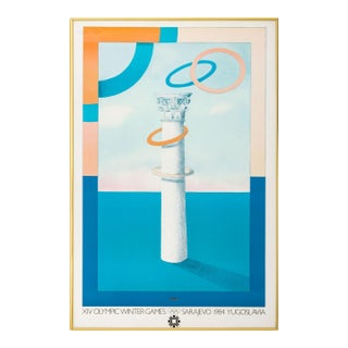 Milton Glaser, 1984 XIV Olympic Winter Games "Column With Rings" Vintage Poster For Sale
