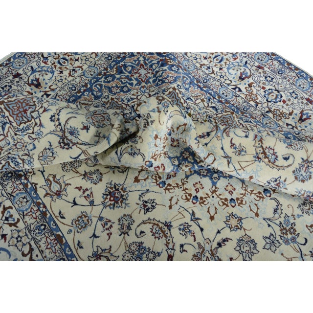 Hand-Knotted Nain 9LA Oriental Rug with Silk in Cream & Blue For Sale - Image 10 of 12