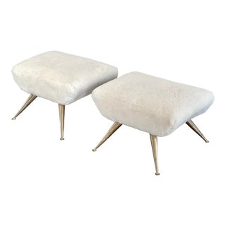 1950s Pair of Gio Ponti Style Sputnik Stools or Ottomans in Holly Hunt Shearling For Sale