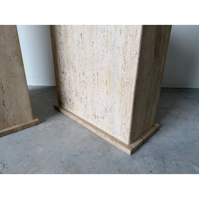 On Hold // 1980’s Postmodern Italian Geometric Travertine Dining Table Base - A Pair For Sale - Image 11 of 16