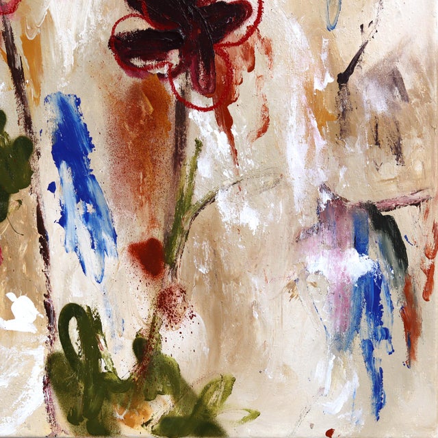 Summertime Smell Goods - Original Neutral Floral Abstract Mixed Media Painting on Canvas For Sale - Image 4 of 9