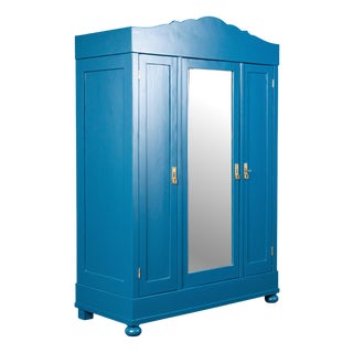 Art Nouveau Blue Painted Wardrobe For Sale