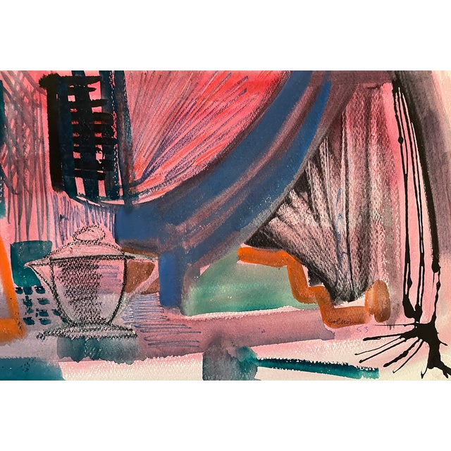 MCM painting on paper by artist Robert Colborne (1931-2002) of New York. Signed and dated lower right, estate stamp on the...