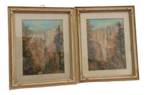 Late Victorian Moss Work Yosemite Pictures - A Pair
