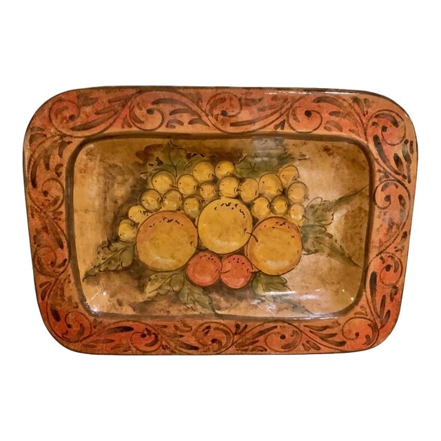 Large Vintage Italian Ceramic Tray / Wall Platter, Hand-Painted in Fall Tones - Tuscan Decor - See Pics! For Sale