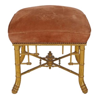 Antique 1800's Napoleon III Gilt Bamboo Stool From Michael S. Smith Installation For Sale
