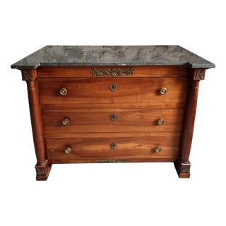 Antique Chest of Drawers in Walnut and Oak with Marble Top, France, 1820-1850 For Sale