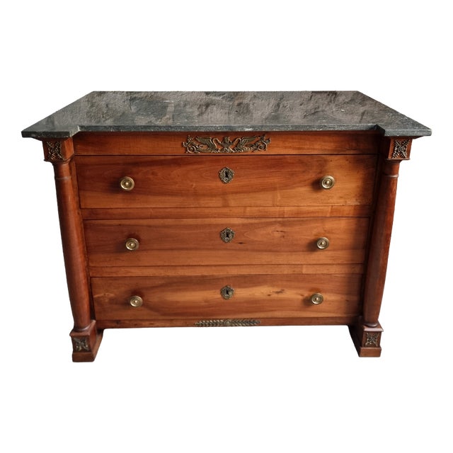 Antique Chest of Drawers in Walnut and Oak with Marble Top, France, 1820-1850 For Sale