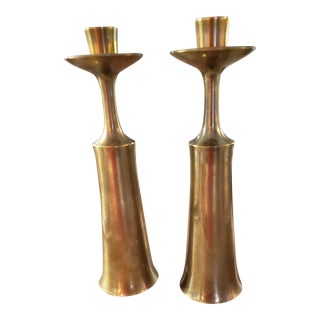 1960s Mid-Century Modern Brass Candlesticks - a Pair For Sale