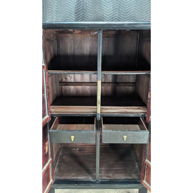 Black Antique Chinese Qing Dynasty Black Lacquer Elm Wedding Cabinet Armoire Wardrobe For Sale - Image 8 of 15