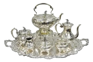 Antique John Turton Sheffield England Victorian Silver Plated Tea Set - 7 Pieces