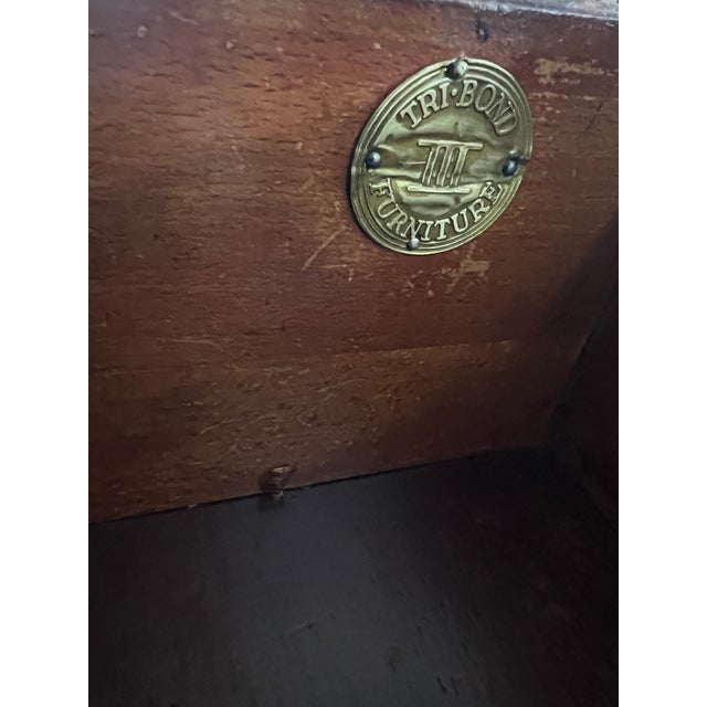 1940s Georgian Revival Flame Mahogany Dresser With Greek Key Frieze & Original Brass Hardware For Sale - Image 11 of 11