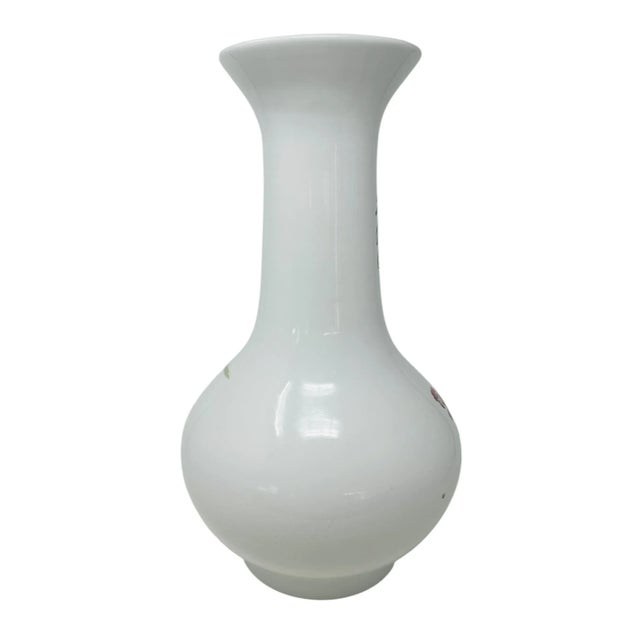 Vintage Hand-Painted Famille Rose Porcelain Vase With Bird , Floral, and Bamboo Motif, Made in Taiwan For Sale - Image 4 of 12