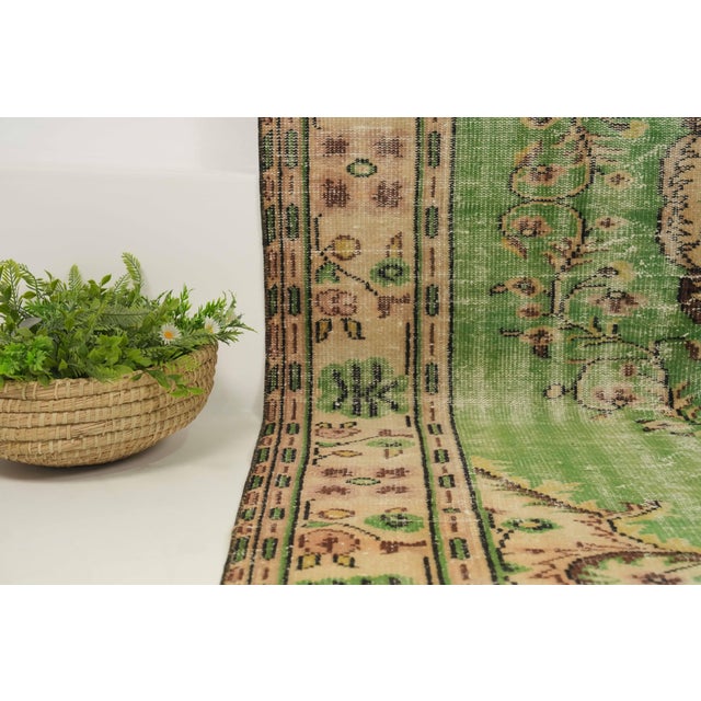 1970s Vintage Turkish Handmade Wool Cotton Green Area Rug For Sale - Image 10 of 14