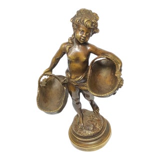 19th Century French Bronze Flower Girl Sculpture by Auguste Moreau For Sale