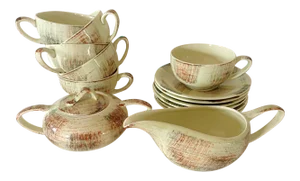 MCM Vernonware 'Raffia' / Vernon Kilns California Coffee or Tea Service- 14 Pieces