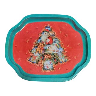 Vintage Tin Enamel Christmas Tree Tray For Sale
