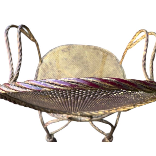 1950s 1950’s Italian Gilt Rope and Tassel Wrought Iron Hollywood Regency Chairs - A Pair For Sale - Image 5 of 12