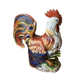 Vintage Large Italian Majolica Pottery Rooster Chicken Sculpture - 17" For Sale
