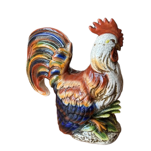 Vintage Large Italian Majolica Pottery Rooster Chicken Sculpture - 17"