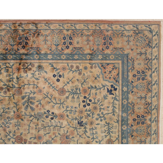 Textile Antique Indian Amritsar Handmade Oriental Rug, Blue, Taupe Creams Allover Design For Sale - Image 7 of 13