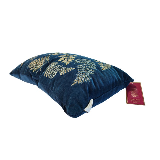 Lillian August Midnight Sapphire Velvet Lumbar Pillow With Gold Embroidery For Sale - Image 9 of 11