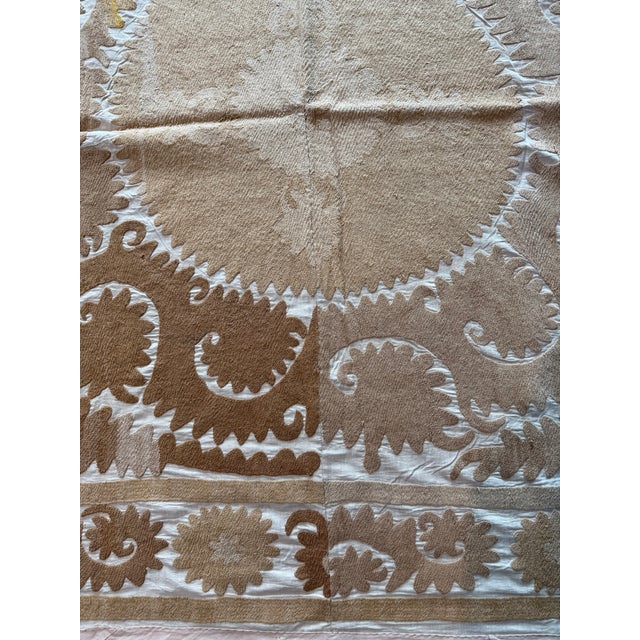 Suzani Wall Decor — Neutral Tan Uzbek Tablecloth, 4'6'' X 4'10'' For Sale - Image 4 of 11